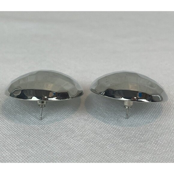 Vintage 80s Silver-Tone Faceted Oval Pierced Earrings Disco Ball Sparkly - Picture 4 of 6